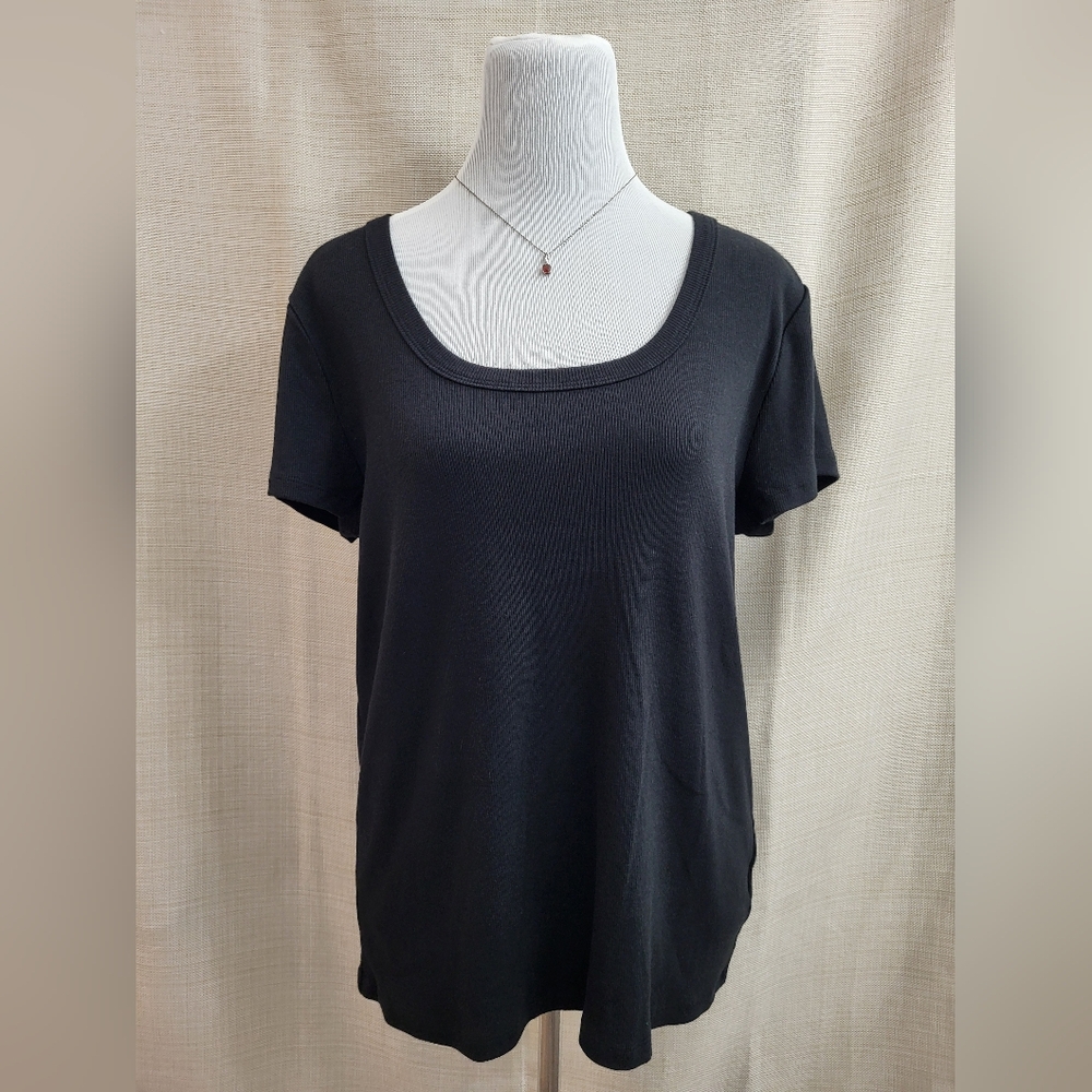Talbots Women's‎ Black Cap Sleeve Ribbed Knit Casual Top Stretch Size XL